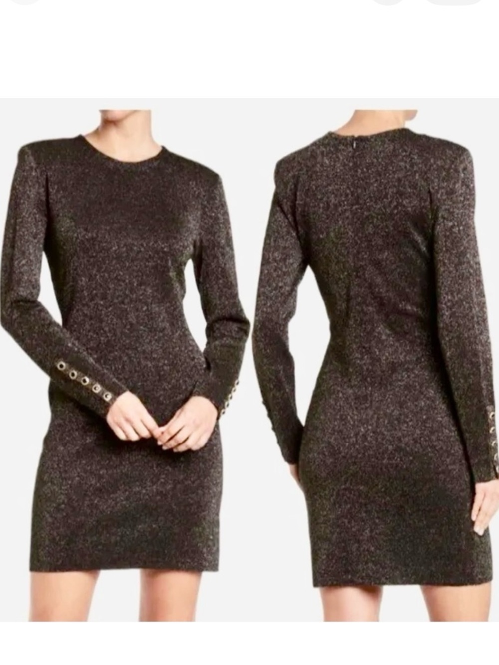 Veronica Beard Sharon Black & Metallic Gold Stretch Knit Sweater Dress Large NWT
